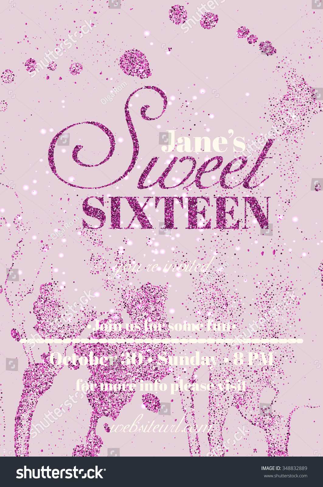Sweet Sixteen Glitter Party Invitation Flyer Stock Vector With Sweet 16 Banner Template