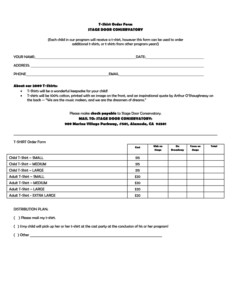 T Shirt Order Form – Fill Online, Printable, Fillable, Blank Throughout Blank T Shirt Order Form Template