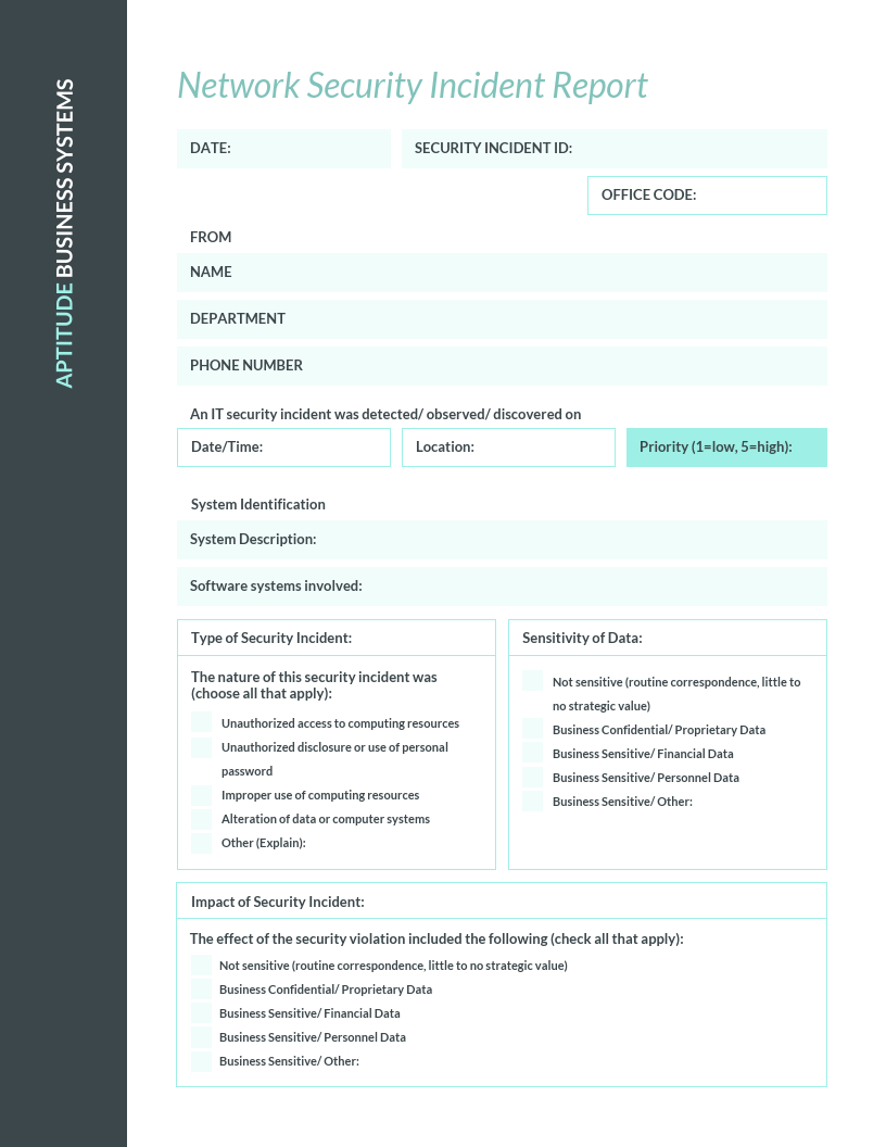 Teal It Incident Report Template Within It Incident Report Template