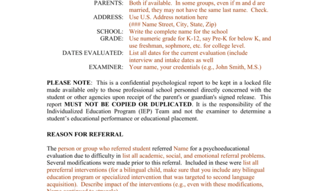 Template For A Bilingual Psychoeducational Report pertaining to Psychoeducational Report Template