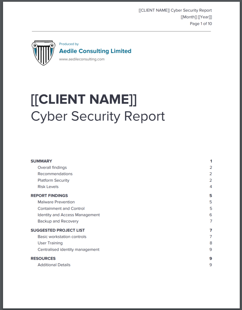 Template Report Cover – Aedile Consulting Intended For Information Security Report Template