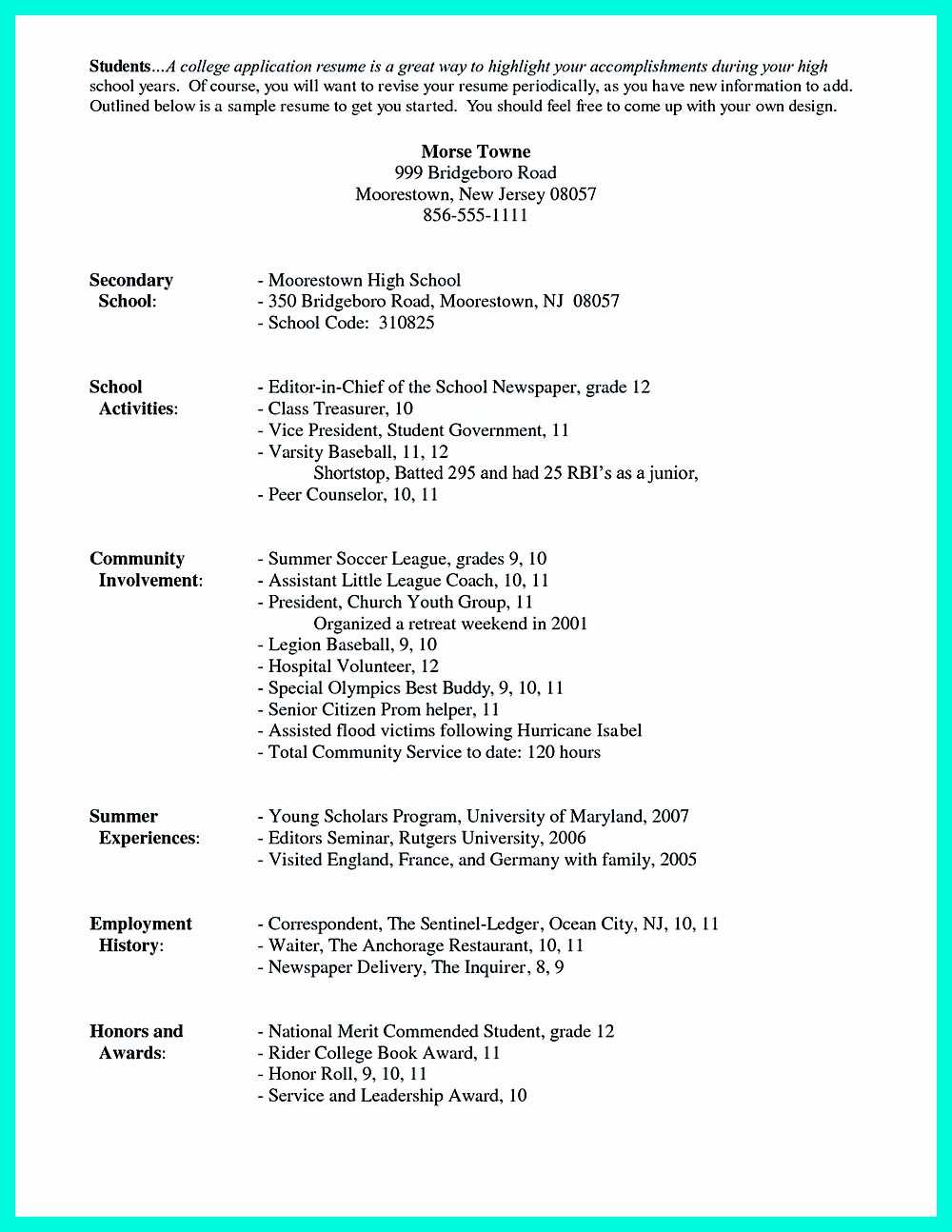 Terrific Resume Template For High School Students With With College Student Resume Template Microsoft Word