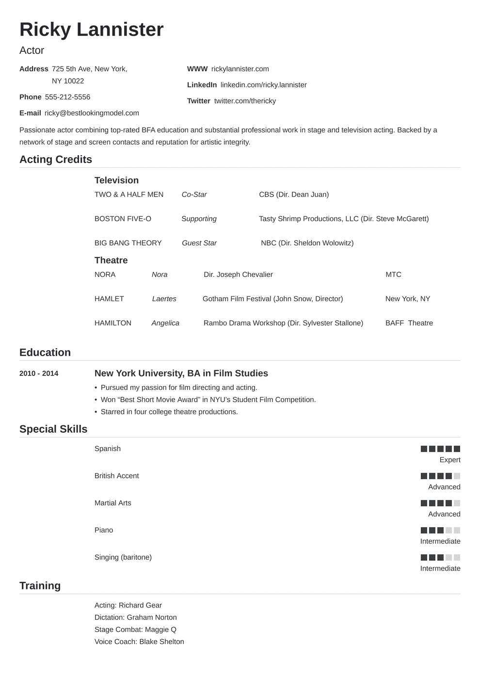Theater Resume Templates – Dalep.midnightpig.co With Theatrical Resume Template Word
