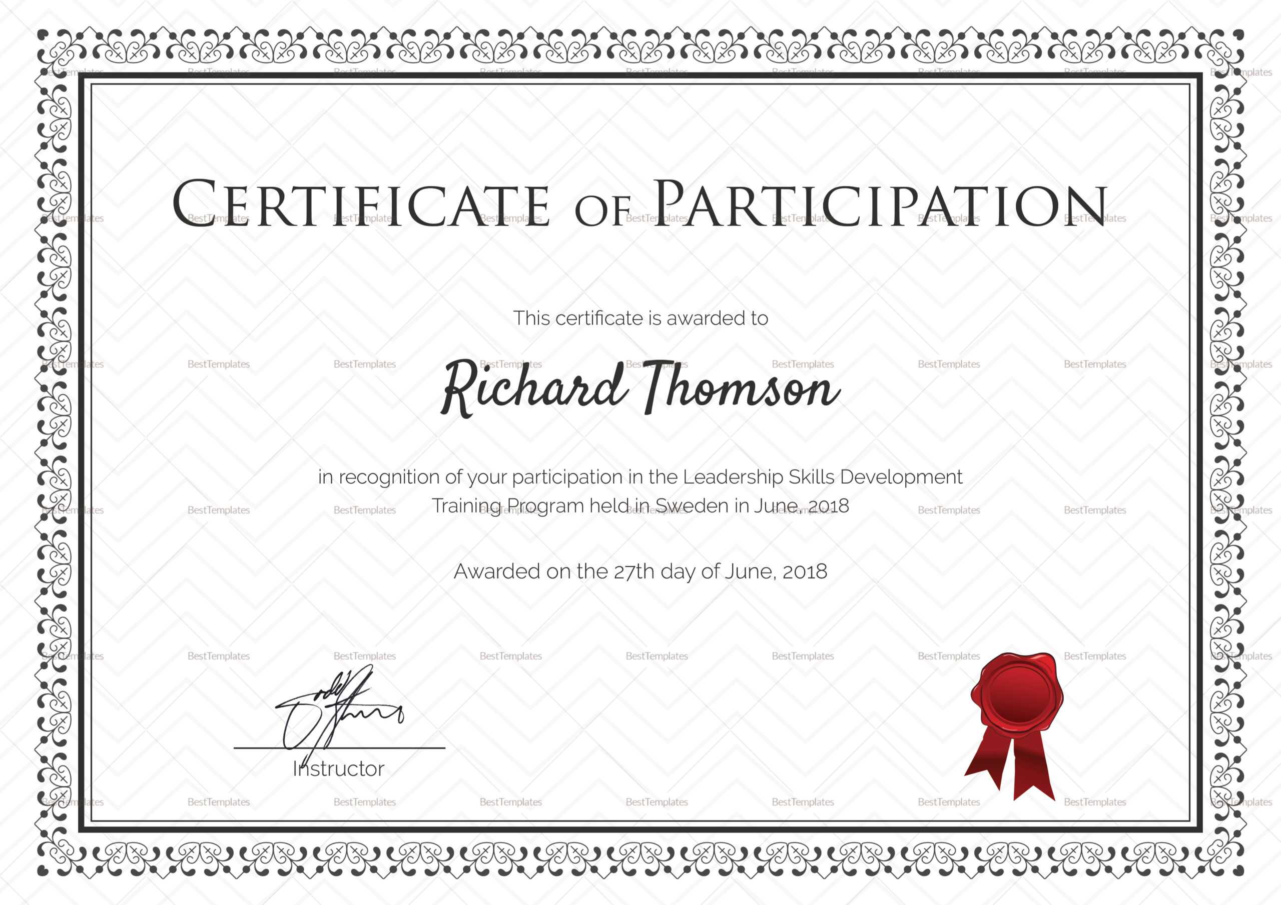 Training Participation Certificate – Dalep.midnightpig.co In Certificate Of Participation Template Word