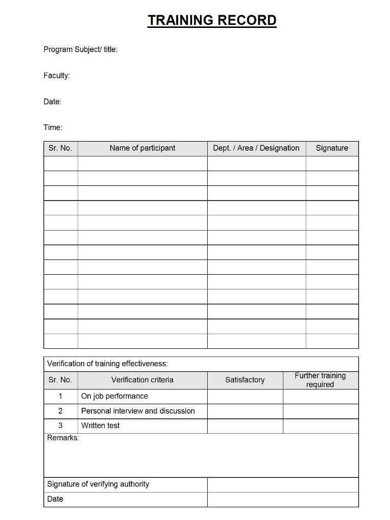Training Record Format – Within Training Feedback Report Template