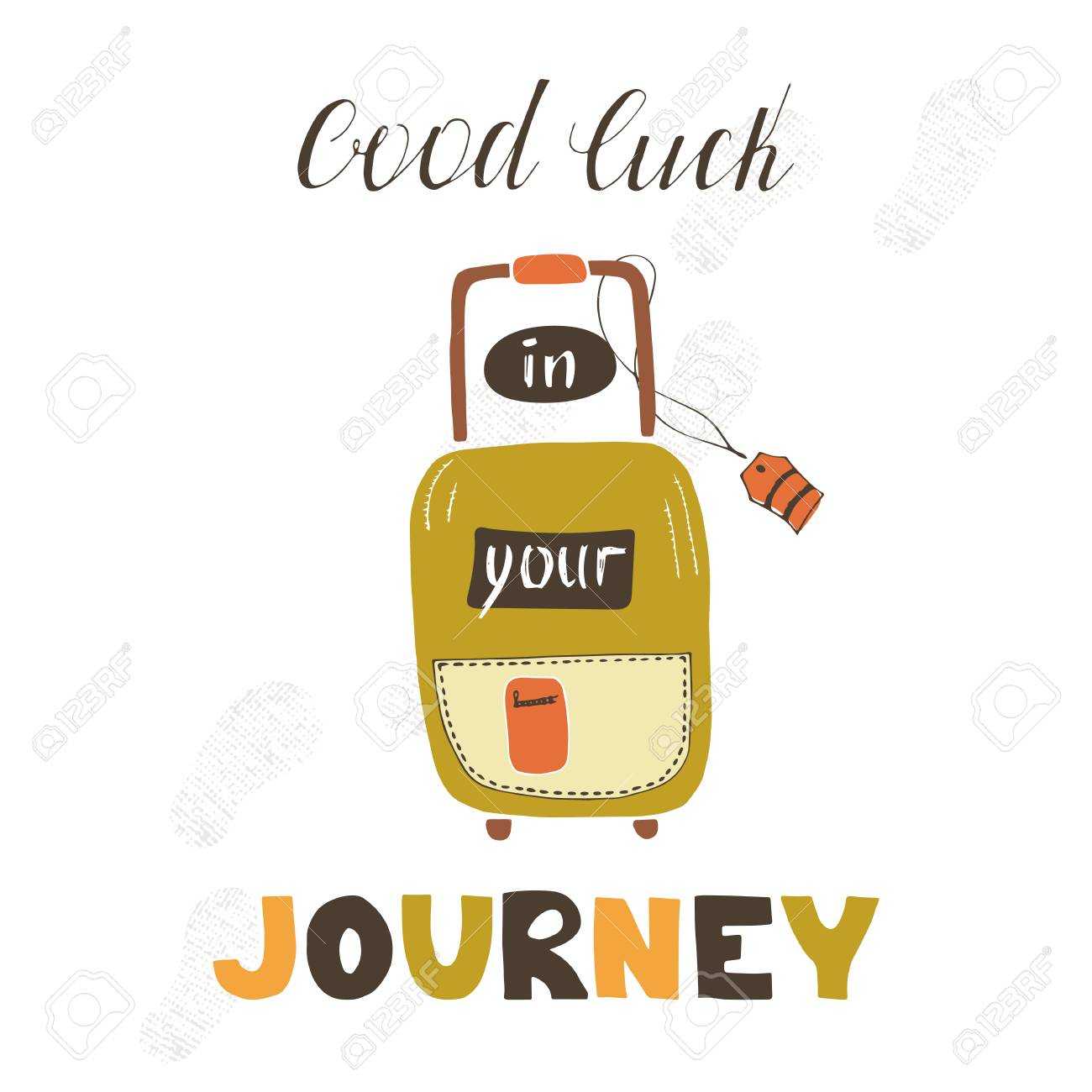 Travel Card Template With Suitcase. Greeting Postcard With Hand.. With Good Luck Banner Template