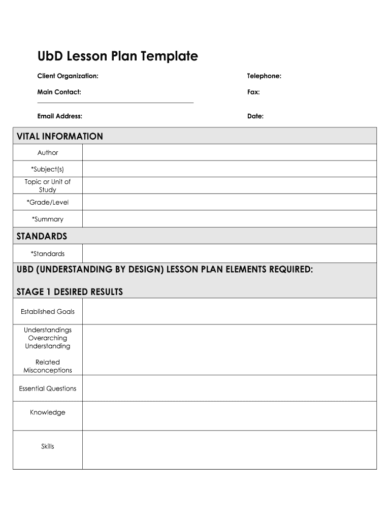 Ubd Template – Fill Online, Printable, Fillable, Blank Intended For Blank Table Of Contents Template Pdf