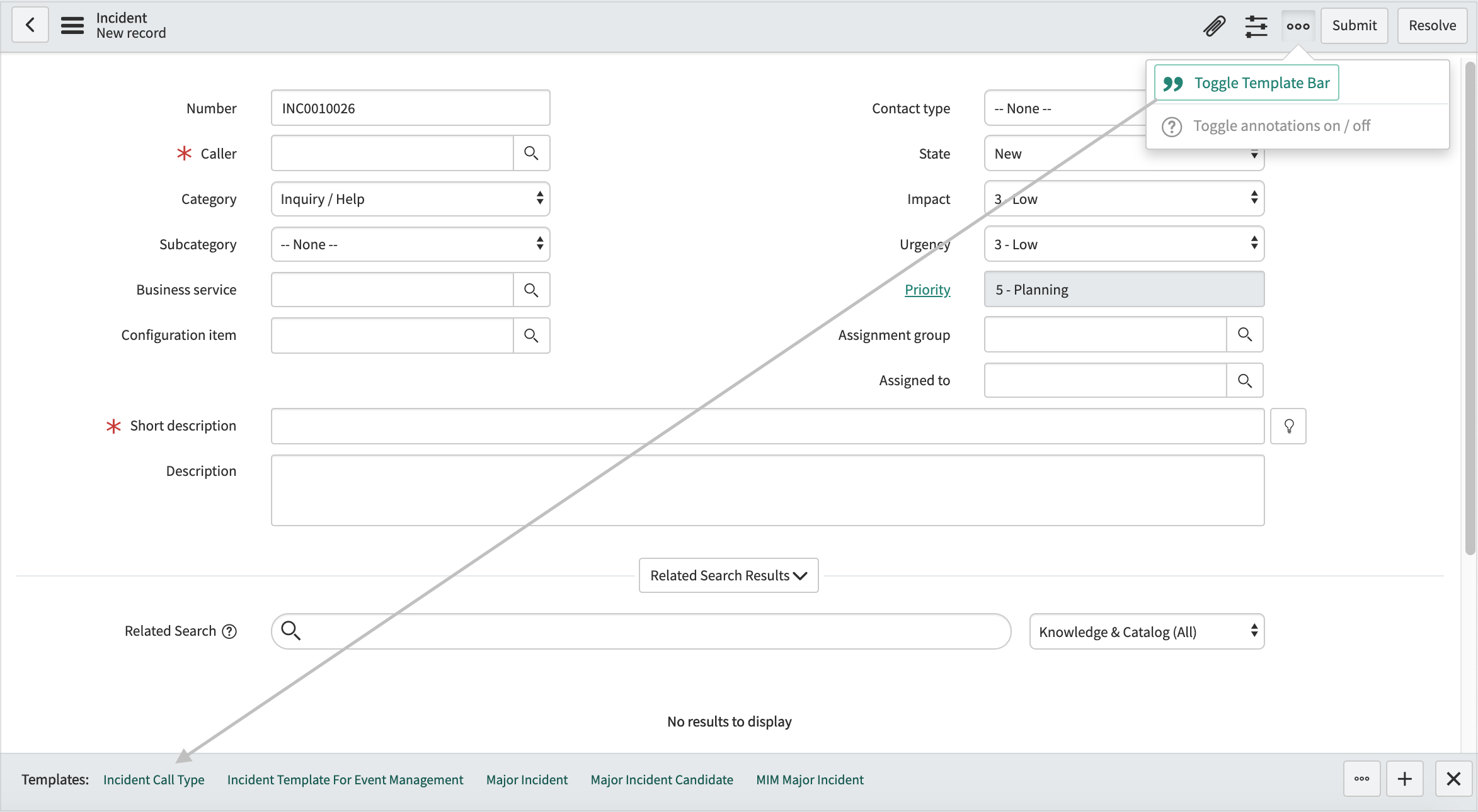 Use A Template In The Incident Form | Servicenow Docs In Itil Incident Report Form Template