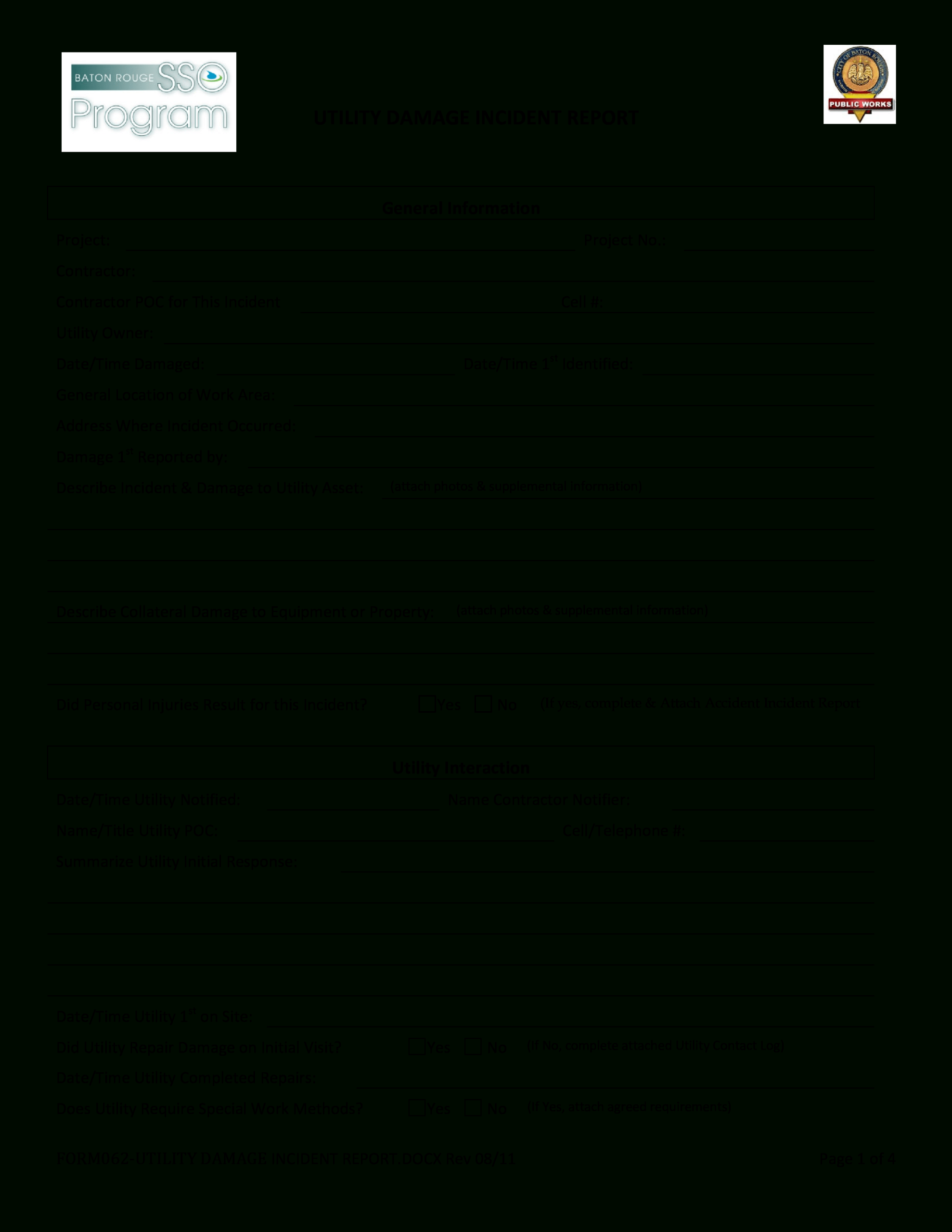 Utility Damage Incident Report Form | Templates At Regarding Computer Incident Report Template