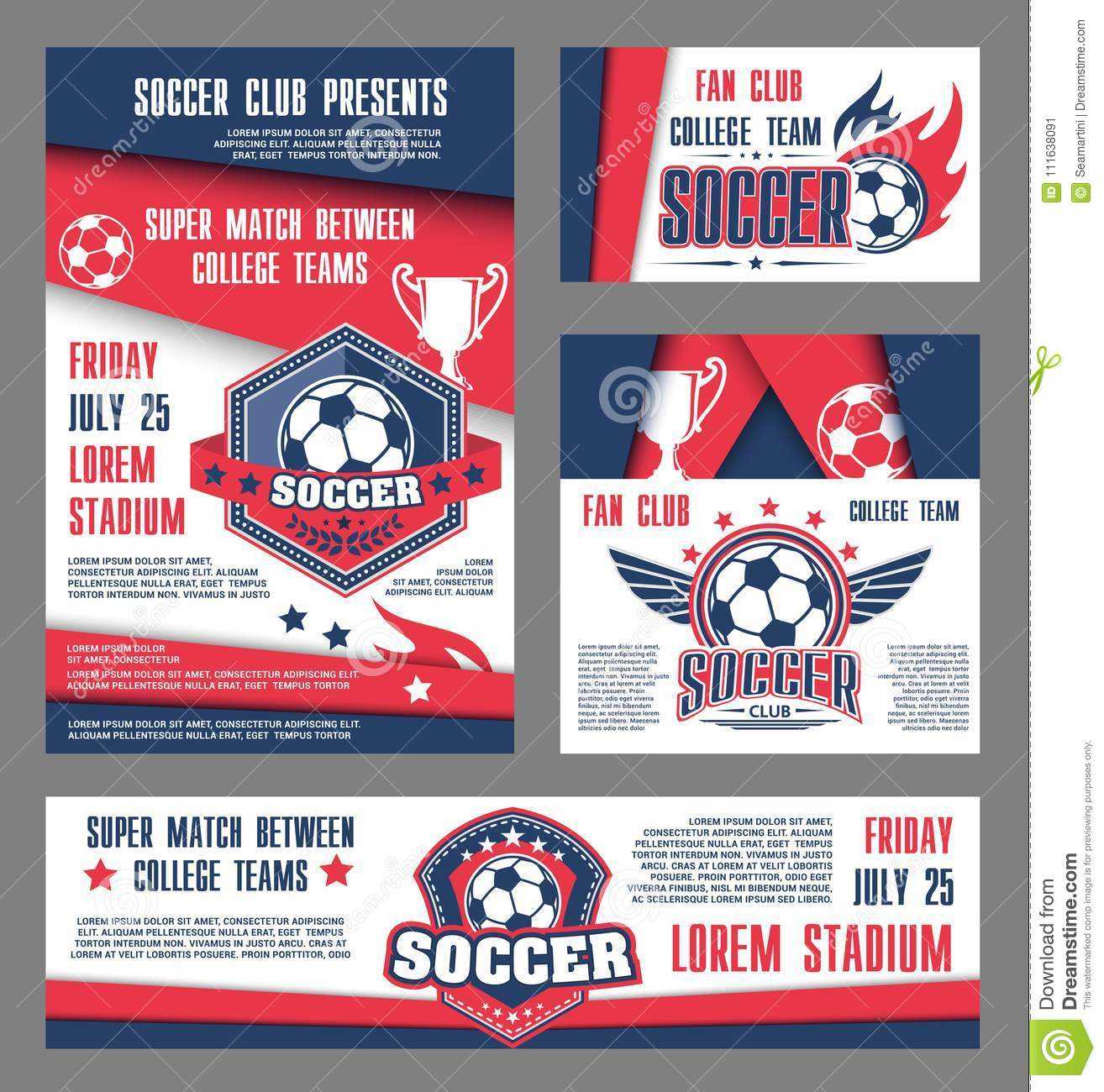 Vector Soccer Team College Football Match Posters Stock With College Banner Template