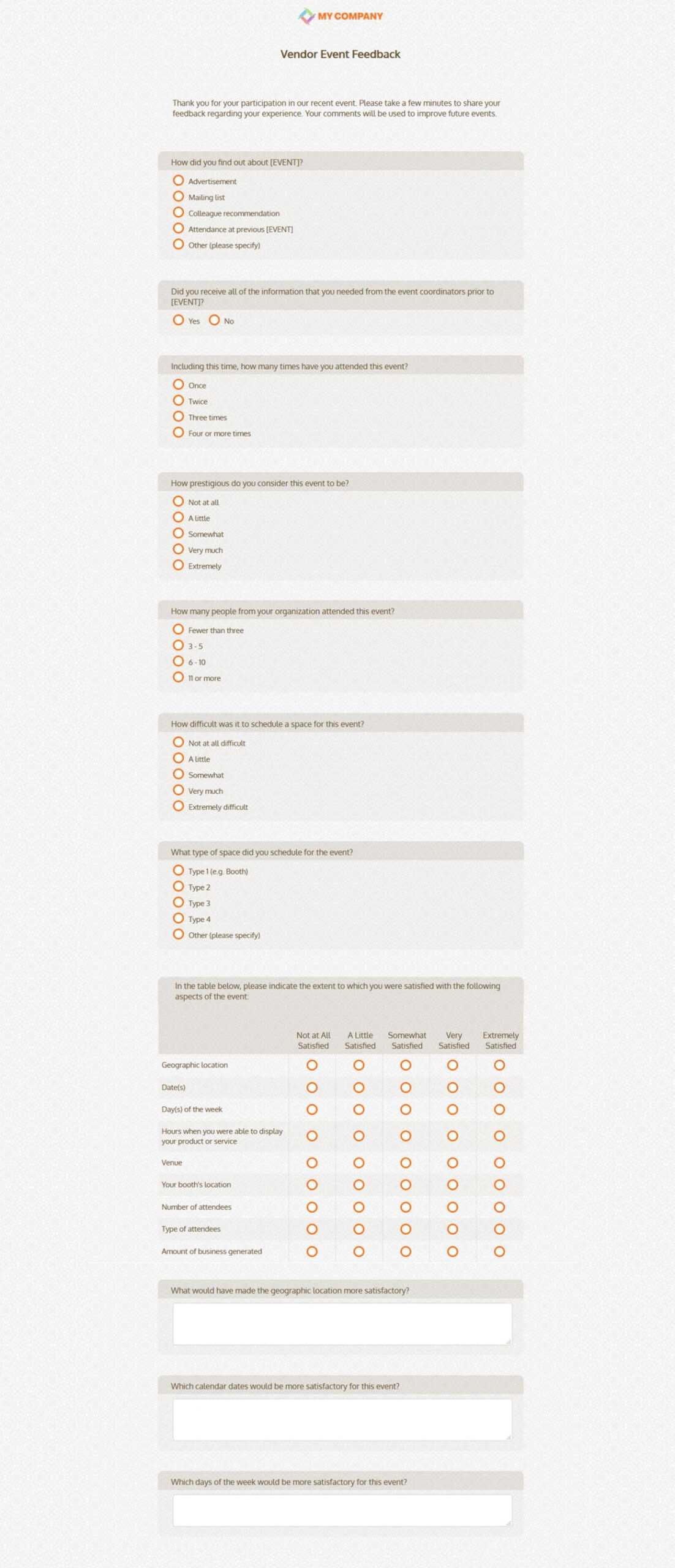 Vendor Feedback Form Template With Regard To Event Survey Template Word