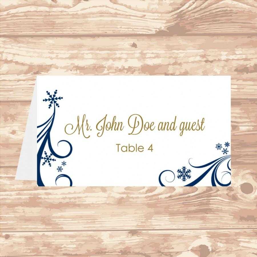 Wedding Place Card Diy Template Navy Swirling Snowflakes Pertaining To Wedding Place Card Template Free Word