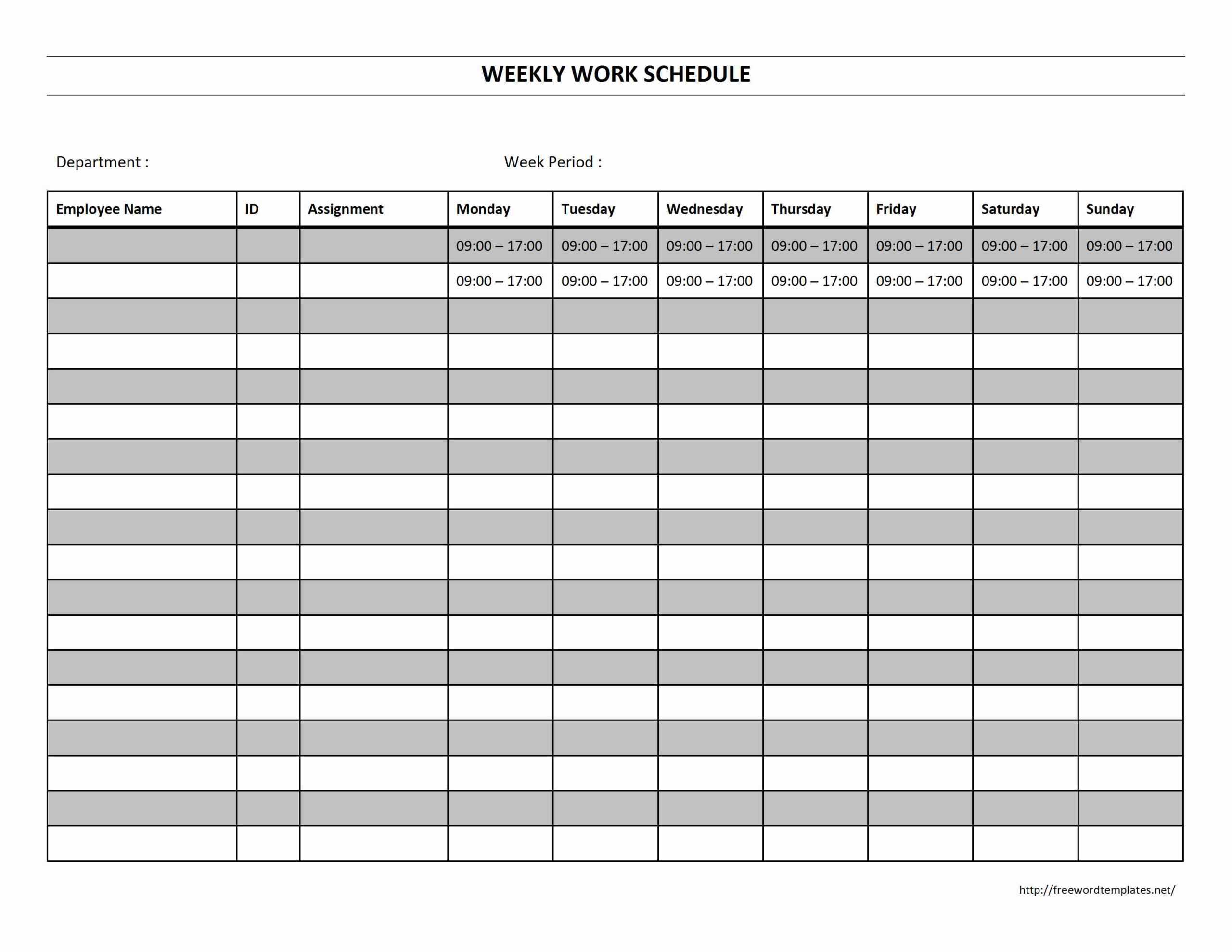 Weekly Employee Work Schedule Template – Dalep.midnightpig.co Pertaining To Blank Monthly Work Schedule Template