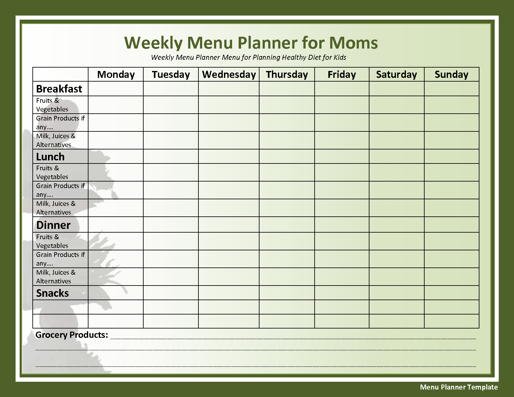 Weekly Menu Template Free – Calep.midnightpig.co Inside Menu Planning Template Word