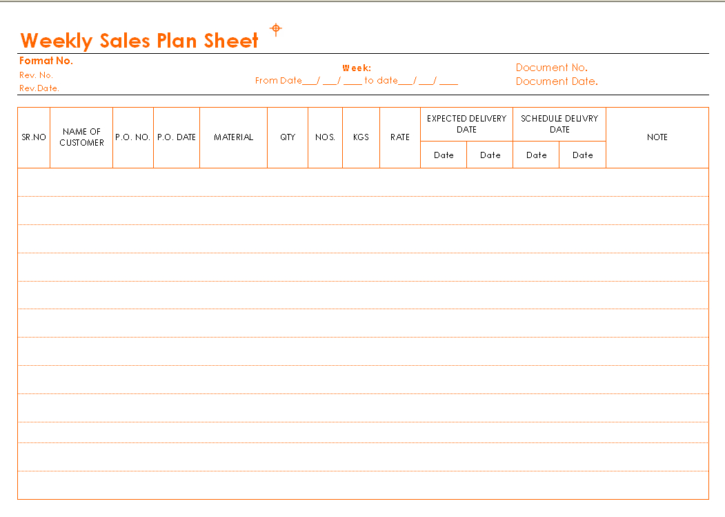Weekly Sales Plan Sheet Format Intended For Sales Visit Report Template Downloads