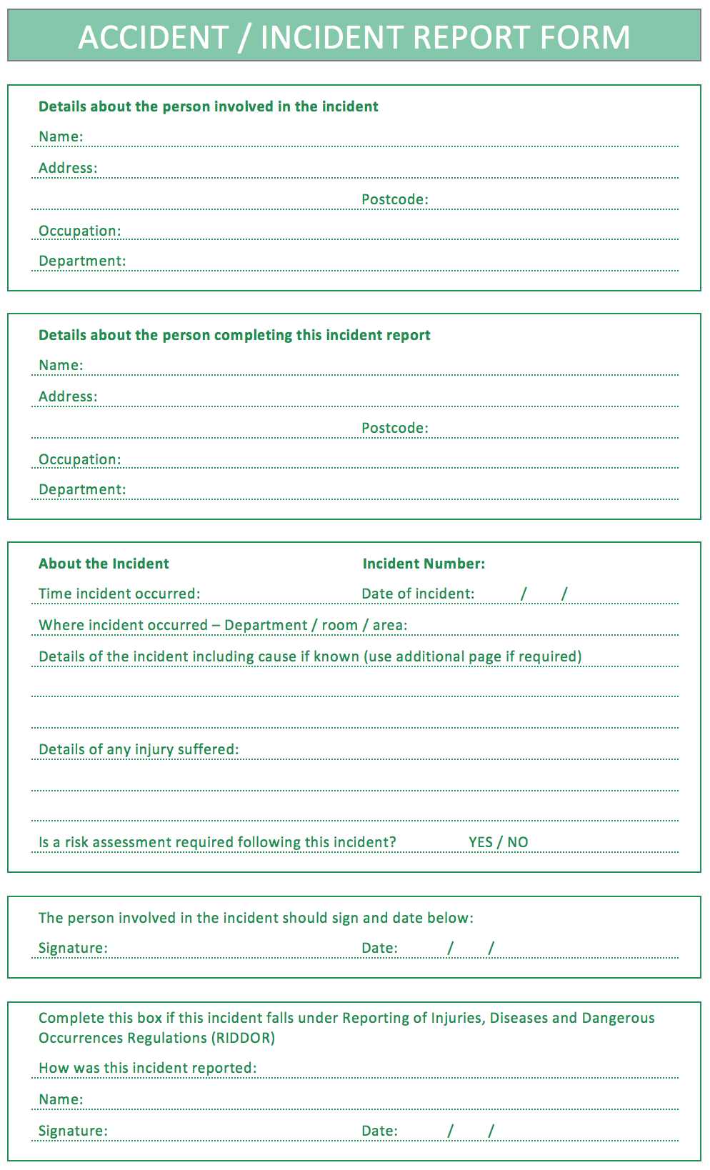 What Is Riddor – A Short Introduction | Intrafocus Within Accident Report Form Template Uk