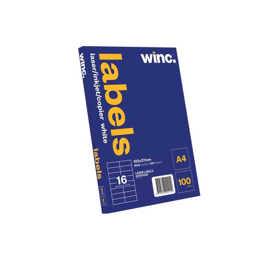 Winc Laser Labels 105X37Mm 16 Per Sheet Pack Of 100 Sheets Intended For Word Label Template 16 Per Sheet A4