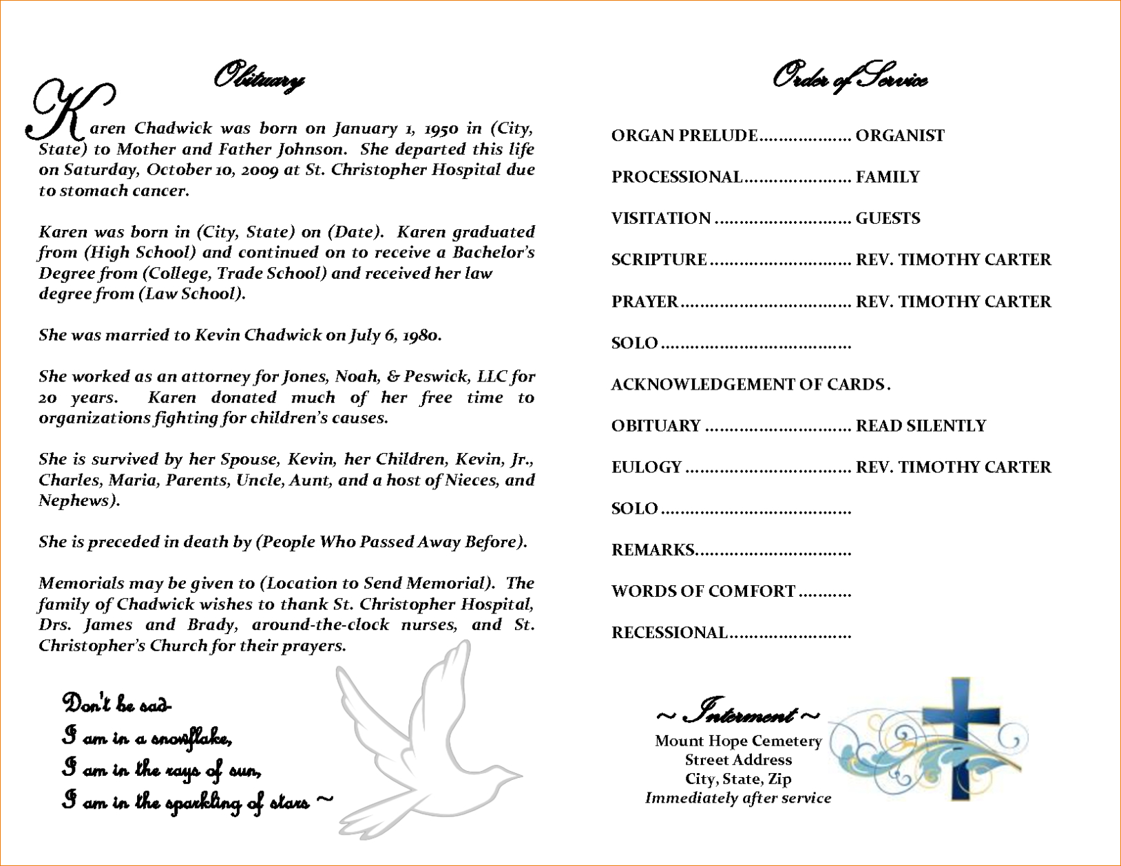 Word Obituary Template – Dalep.midnightpig.co In Obituary Template Word Document