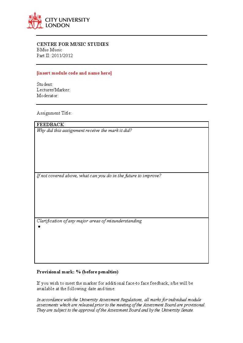 Workshop On Assessment Feedback: Centre For Music Studies With Regard To Student Feedback Form Template Word